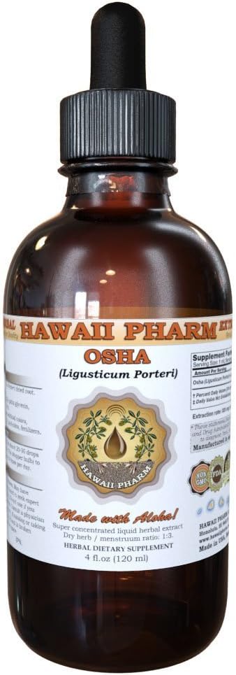Hawaii Pharm OSHA (Ligusticum porteri) Liquid Extract, Tincture, Herbal Supplement, Made in USA, 4 fl.oz