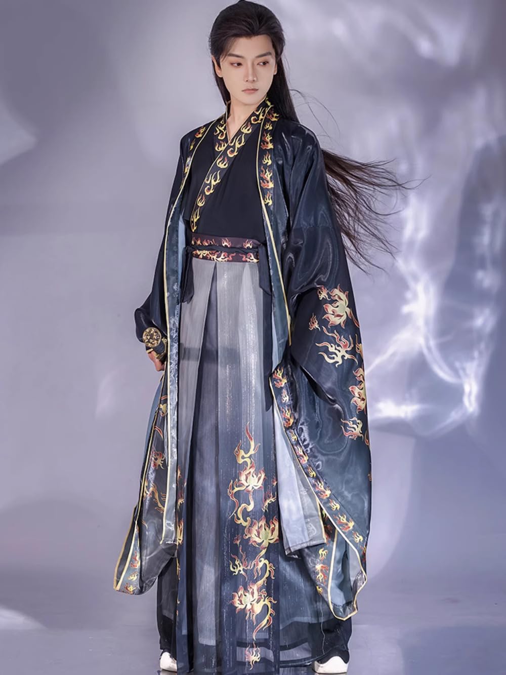 Chiński tradycyjny kostium Hanfu Dress, chińska od Męska koszula Hanfu w stylu Jin w stylu chińskim Wei Jin ze spódnicą Ru z dużymi rękawami(Red,Medium)