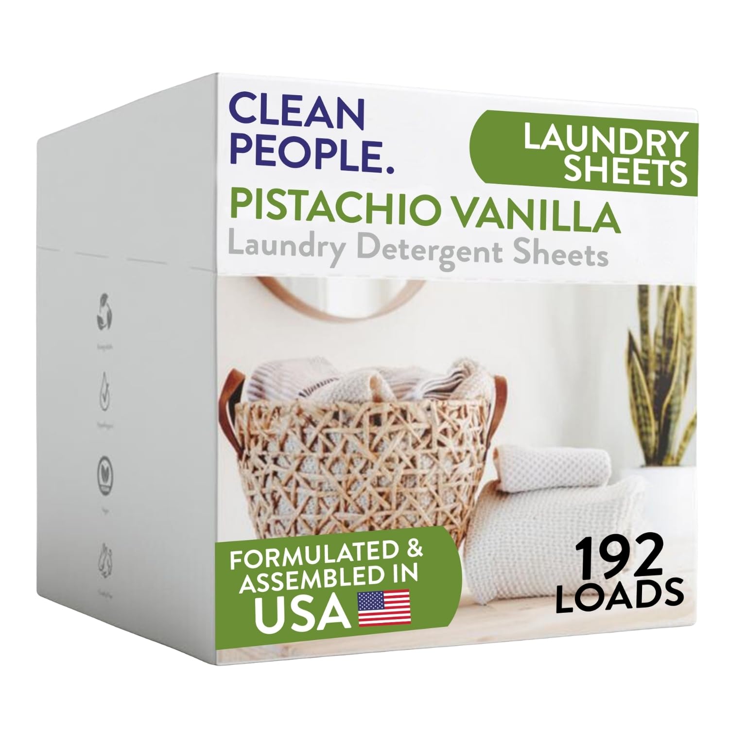 The Clean People Laundry Detergent Sheets - Laundry Soap - Ultra Concentrated, Recyclable Packaging, Stain Fighting - Pistachio Vanilla, 192 Pack