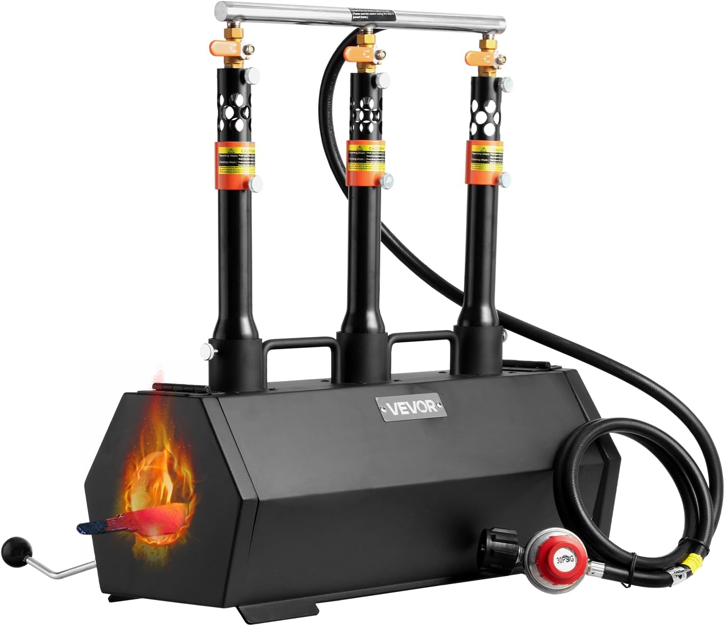 VEVOR Portable Propane Forge, 3 Burners, 2600℉ Tool and Knife Making Blacksmithing Farrier Forge, Large Capacity Hexagon, Cold-Rolled Steel Gas Forging Tools and Equipment, Use for Metal Forging