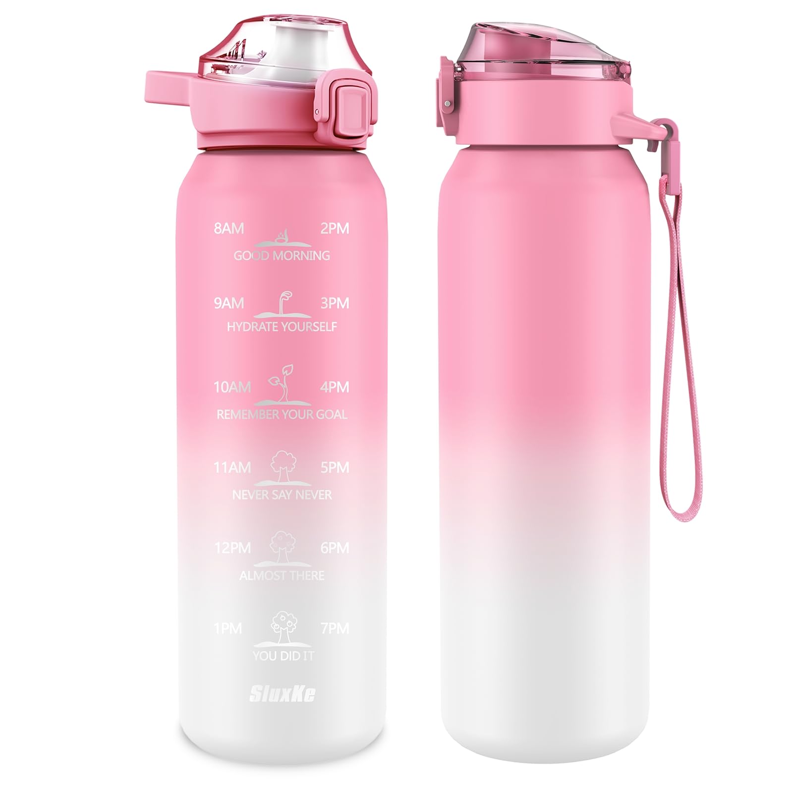 SLUXKE Borraccia in acciaio inox 18/10, 1000 ml (1 l), con 2 tappi (con o senza cannuccia, thermos, borraccia termica a doppia parete per bevande calde, gassate e fredde