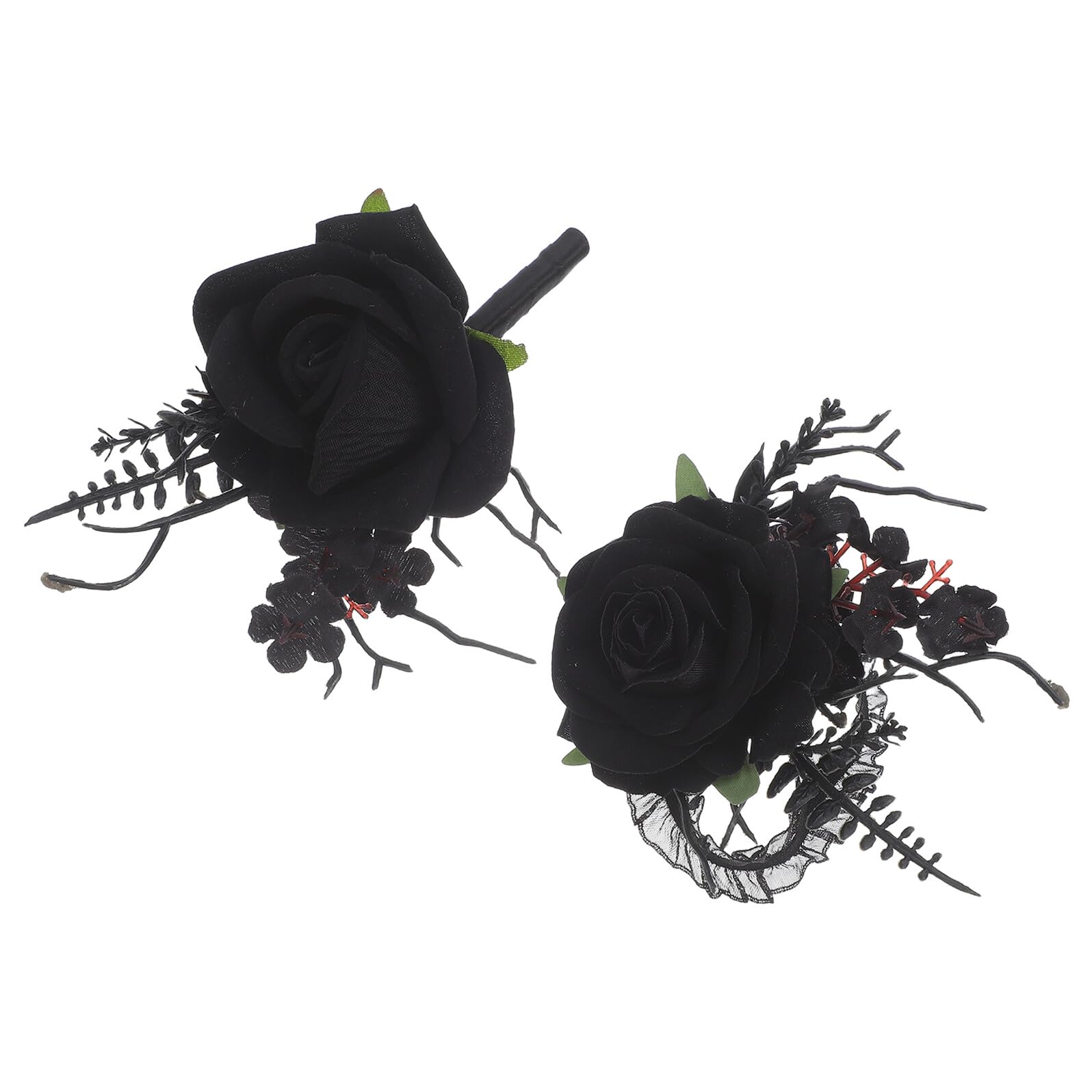 Boutonnière rose noire en soie pour costume de marié et cortège dark