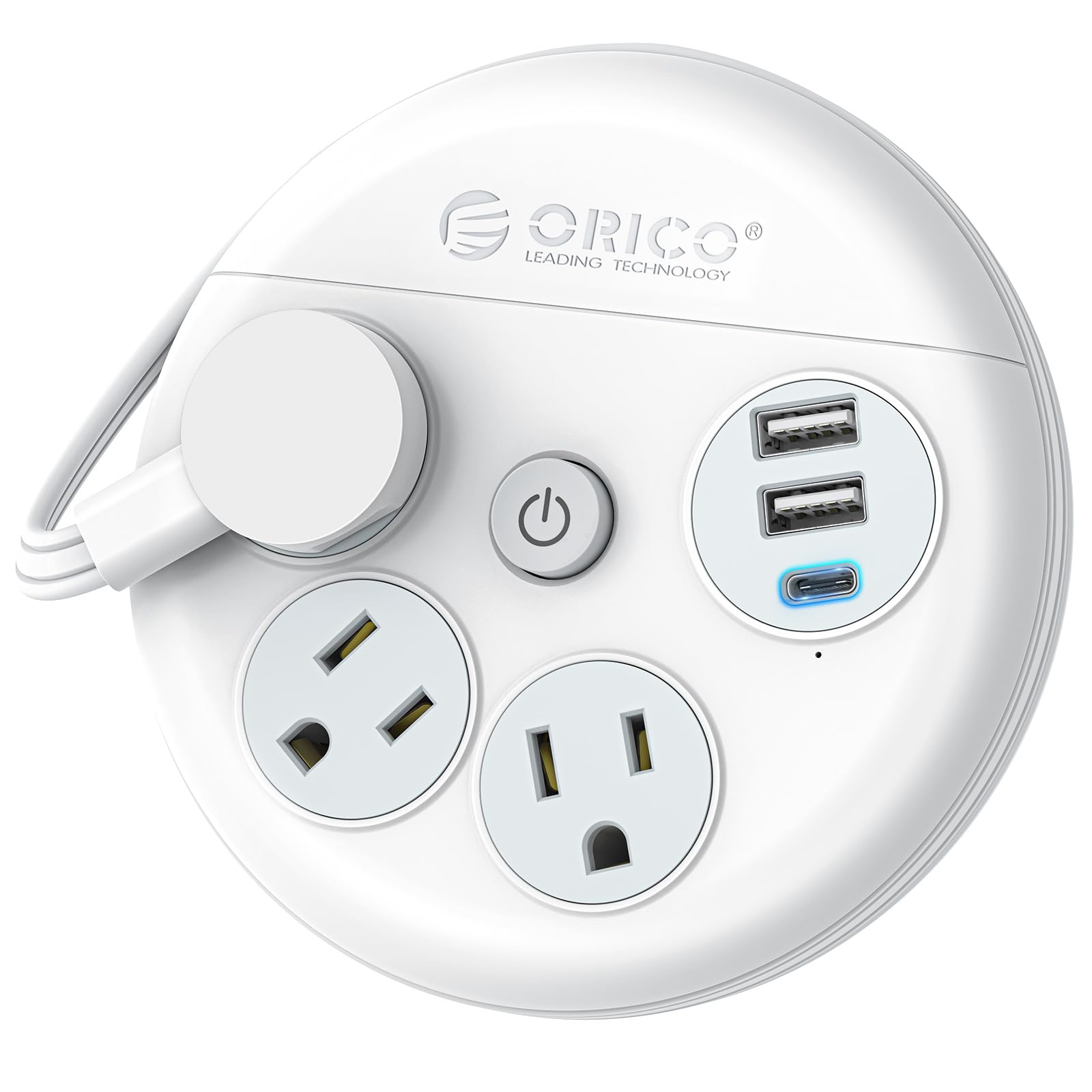 ORICO Travel Power Strip - 4 ft Flat Extension Cord with 3 Outlets & 3 USB Ports (1 USB C), Portable Flat Plug Power Strip Outlet Extender for Travel, Cruise Approved - White