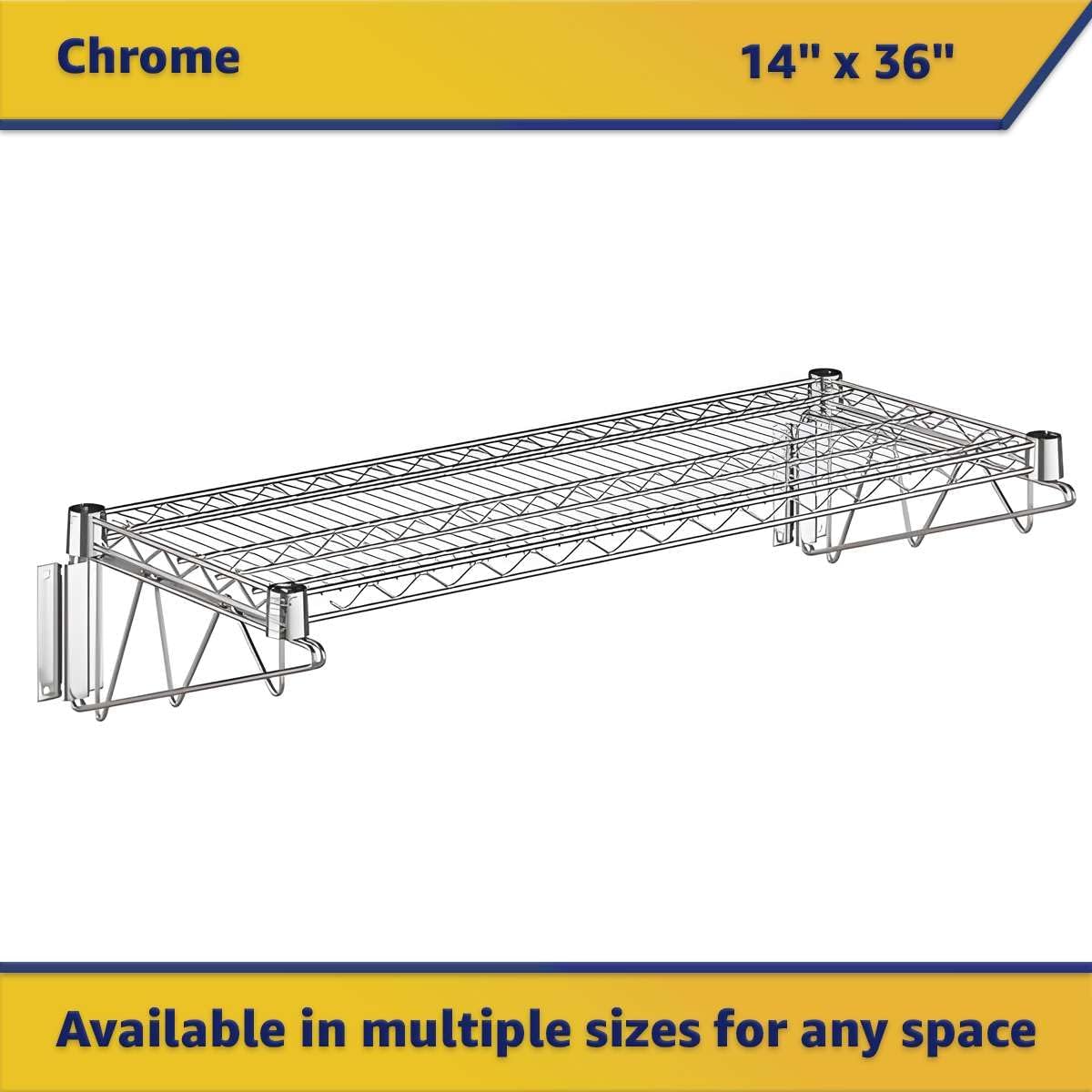 8 Pack 14" x 36" Chrome Wire Wall Shelf, NSF Heavy Duty Steel Wall Mounted Storage Rack, Garage, Kitchen, Office Organization