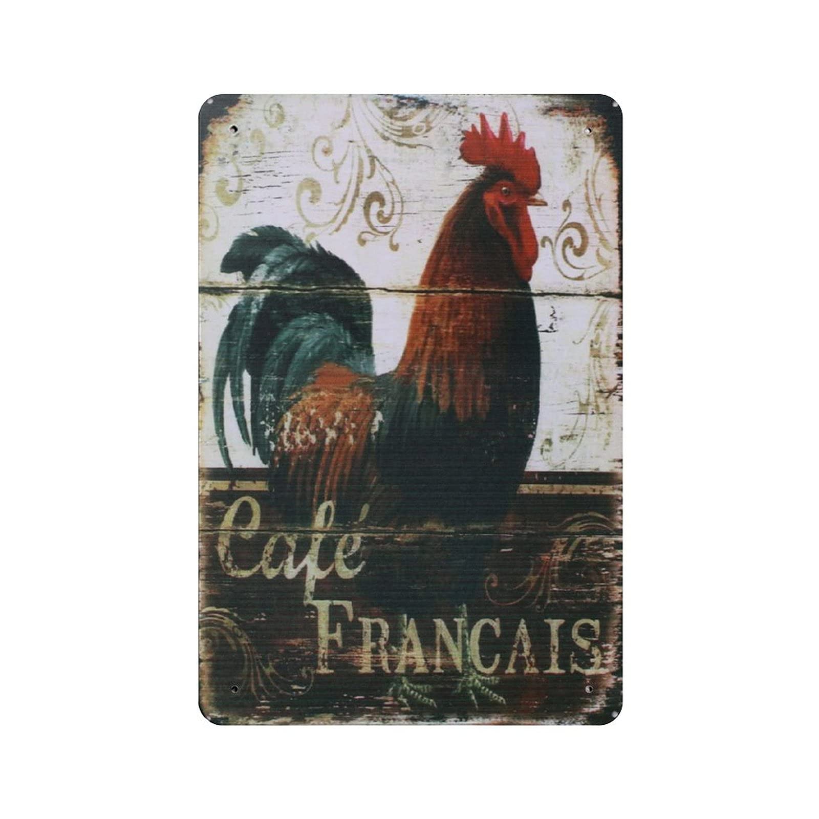 KEYGAMER Happy Chicken, Rooster Metal Tin Sign, Vintage Plaque Poster Garage Bar Home Wall Decor 8 X 12 Inches