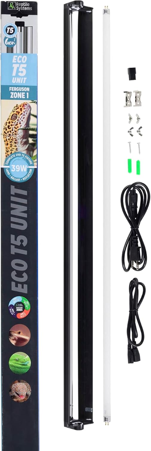 Reptile Systems Eco T5 Unit Zone 1 Reptile Lighting Kit – 36in-39w - Slimline Fixture with HOT5 Lamp, Reflector & Flicker-Free Ballast – Ideal for Terrariums, Chameleons & Geckos