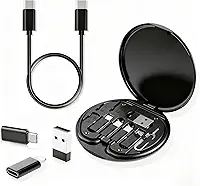 Kit Cabos USB Adaptadores Multifuncional 60W Carregamento Rápido, Case Portátil Com Conectores USB-C E A, Micro USB, Cabo Universal Compacto Para Celular E Dispositivos