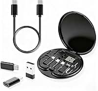 Kit Cabos USB Adaptadores Multifuncional 60W Carregamento Rápido, Case Portátil Com Conectores USB-C E A, Micro USB, Cabo Universal Compacto Para Celular E Dispositivos