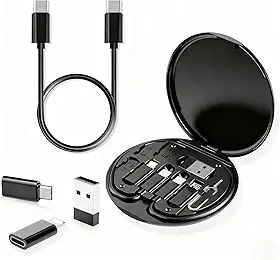 Kit Cabos USB Adaptadores Multifuncional 60W Carregamento Rápido, Case Portátil Com Conectores USB-C E A, Micro USB, Cabo Universal Compacto Para Celular E Dispositivos