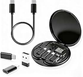 Kit Cabos USB Adaptadores Multifuncional 60W Carregamento Rápido, Case Portátil Com Conectores USB-C E A, Micro USB, Cabo Universal Compacto Para Celular E Dispositivos