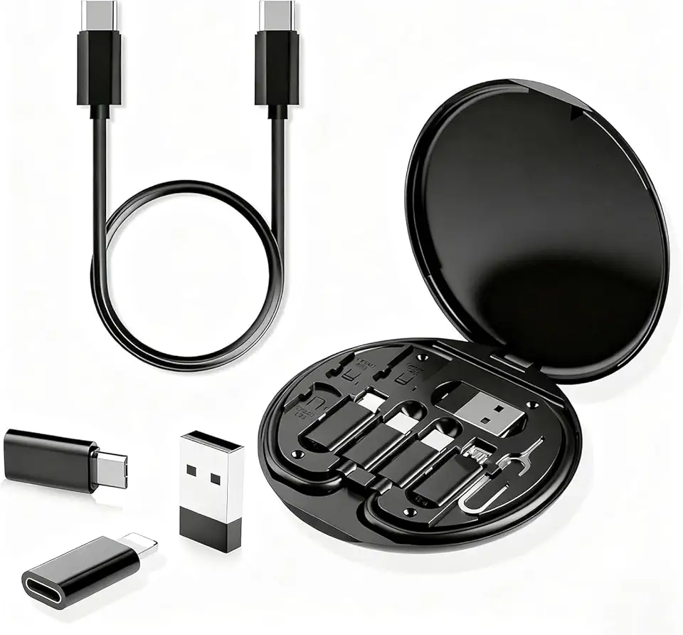 Kit Cabos USB Adaptadores Multifuncional 60W Carregamento Rápido, Case Portátil com Conectores USB-C e A, Micro USB, Cabo Universal Compacto Para Celular e Dispositivos