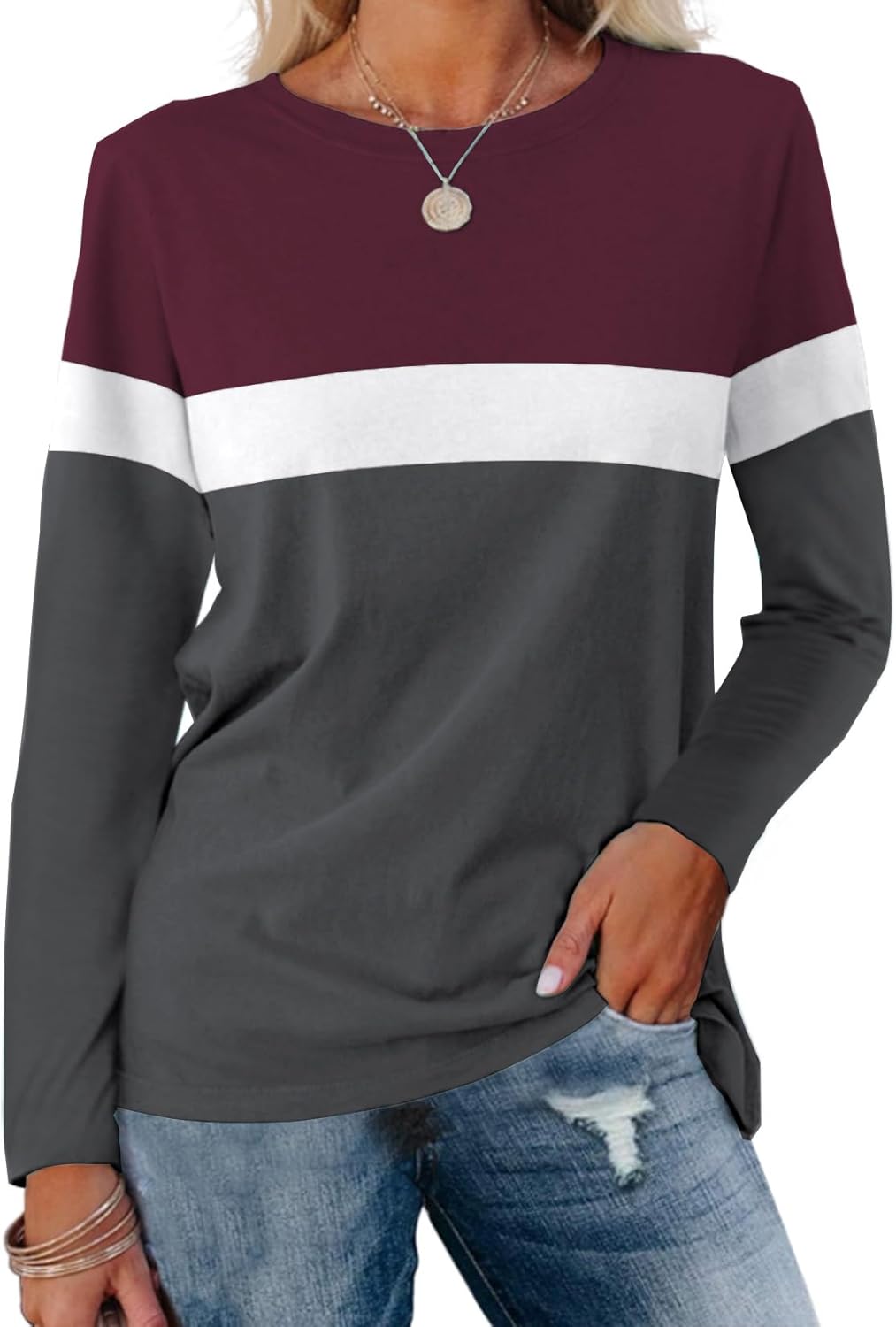 ORANDESIGNE Women’s Long Sleeve Color Block Tunics Tops Round Neck Shirts Casual Blouses ORANDESIGNE Women’s Long Sleeve Color Block Tunics Tops Round Neck Shirts Casual Blouses