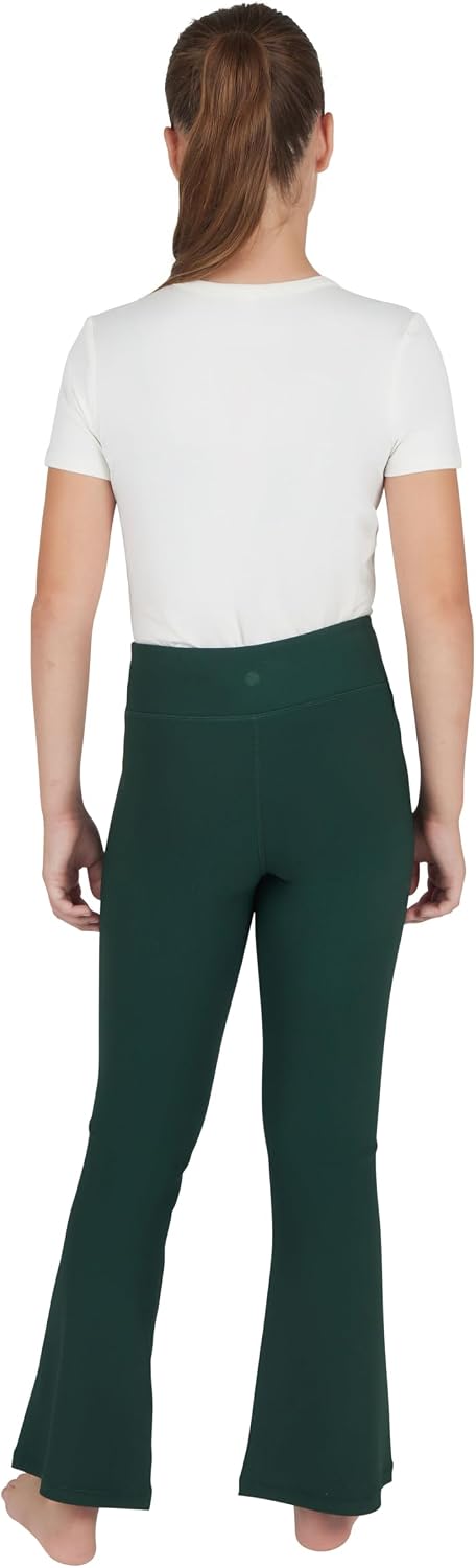 Yogalicious Girls Ribbed Flare Legging Everyday High Waist Bootcut Leg Pant 2 Pack - Forest Night/Black - Medium