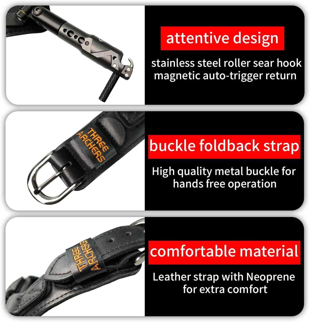 THREE ARCHERS Archery Bow Release Quick Shot Release Magnetic Auto-Trigger Single-jaw Release with Leather Buckle Wrist Strap Compound Bow Release Aid