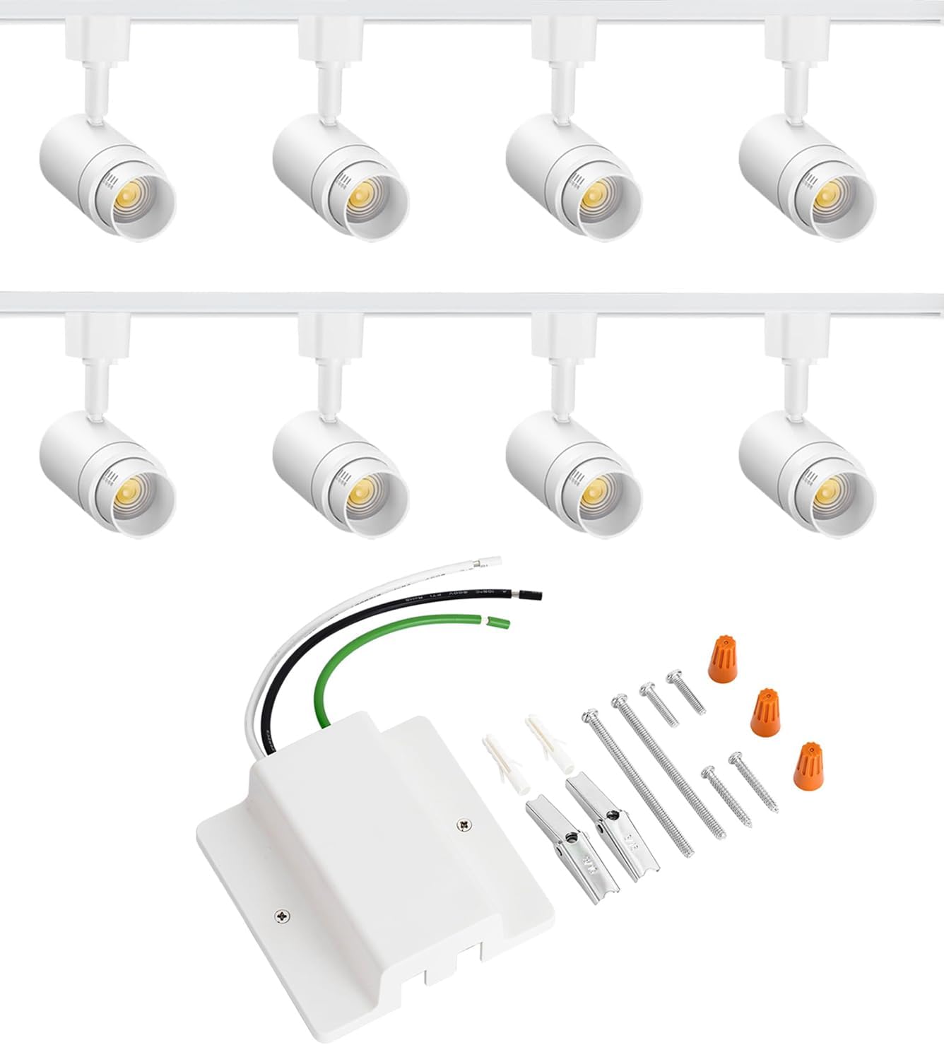 Floating Canopy Connector Included - Zoomable 8 Lights LED Track Lighting Kit with 6.6FT H Type Track Lighting Rails, 4000K White