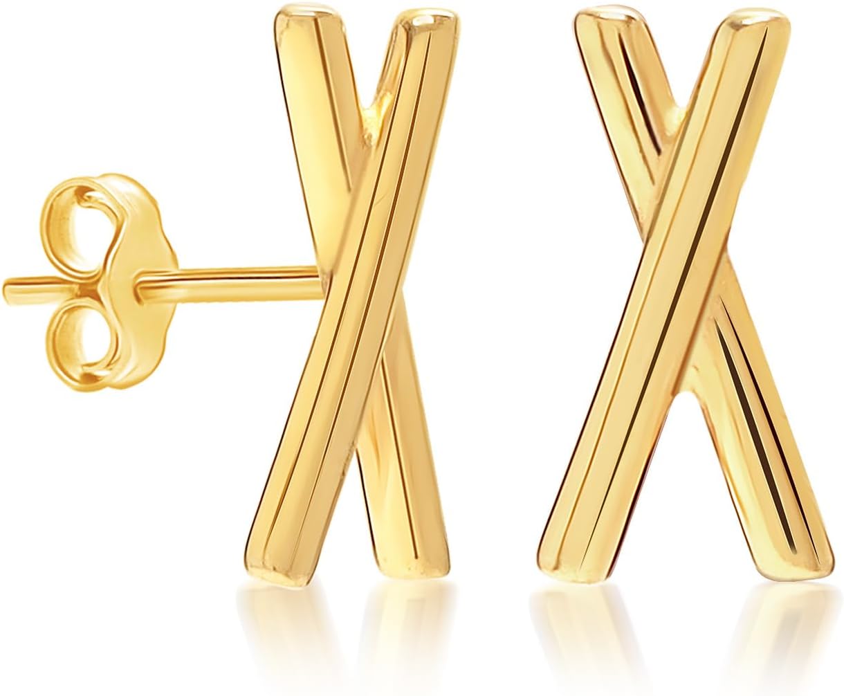 Charmsy 925 Sterling Silver Stud Earrings for Women | 14K Gold-Plated Lightweight Minimalist Studs Earring Jewelry