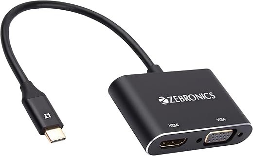 ZEBRONICS TA150HV Type C to HDMI | VGA Converter with 24K Gold-Plated Connector, Supports – FHD 1080p@60Hz (VGA), 4K@30Hz (HDMI), Audio Out Through…