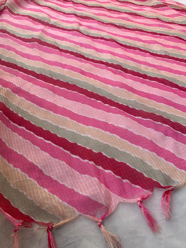 Image of Women's Cotton Blend Striped Print Dupatta with 2.20 Meters | Women's cotton printed dupatta with tassels