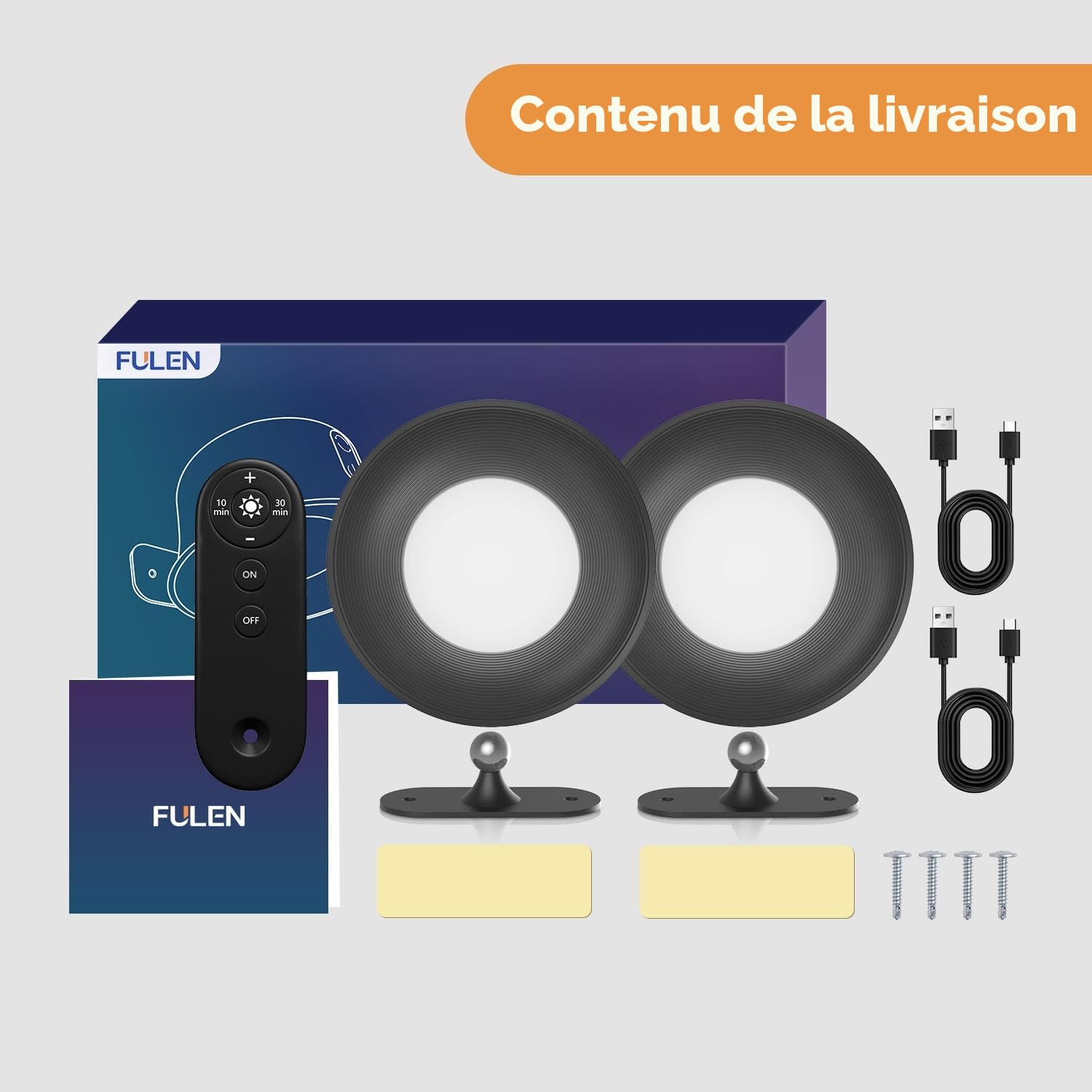 FULEN Applique Murale Interieur, Lampe Murale LED Rechargeable avec Télécommande ou Tactile, 3 Températures de Couleur et Luminosité Réglable, Lampe Murale sans fil pour Chevet de Chambre En Lisant