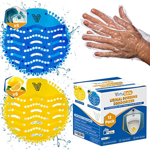 Virtusale Urinal Screen Deodorizer (12 Pack) | Urinal Cakes Anti-Splash Odor Protection For Bathrooms | Perfect Toilet Deodorizer For Office Hotels Factories & Restaurants | Free Gloves #TOP20