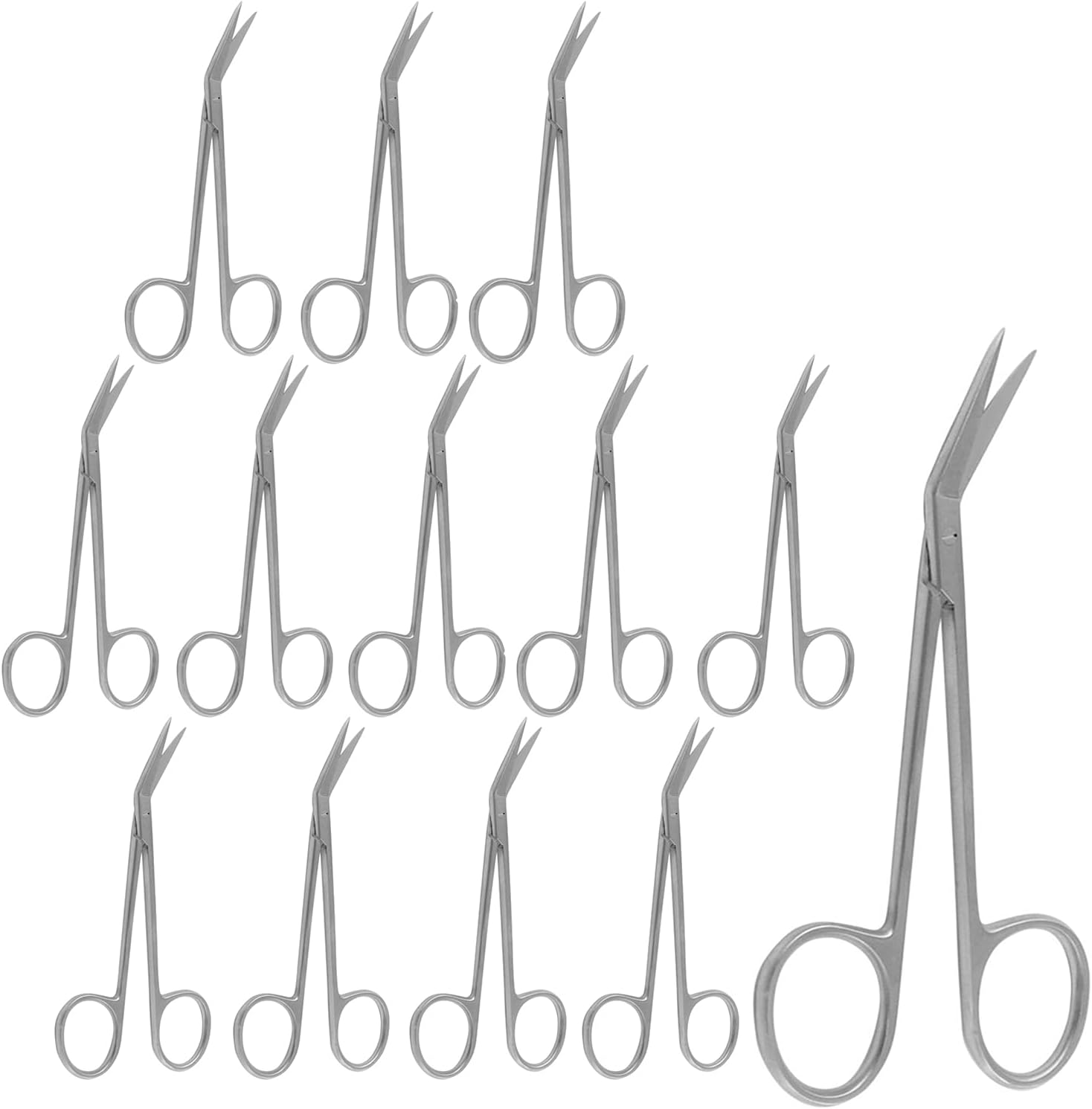 Pack Of 12 Stainless Steel Iris Scissors 4.5", Angular, Fine Point