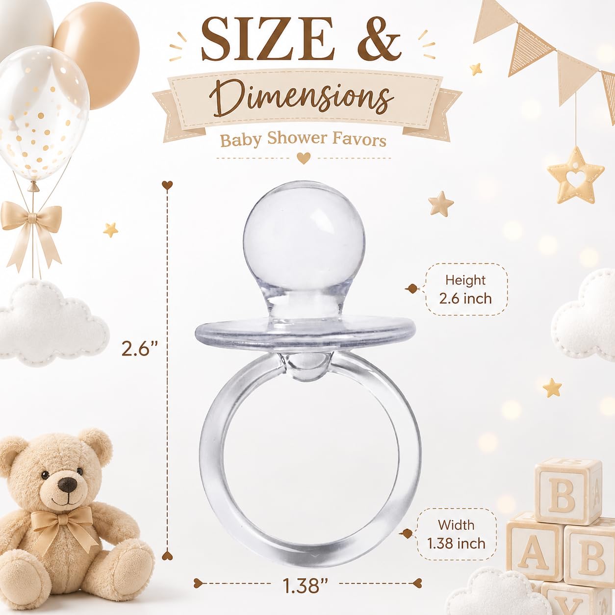Baby Pacifier 2.5" Baby Shower Favors Decoration (Clear, 36 Count)