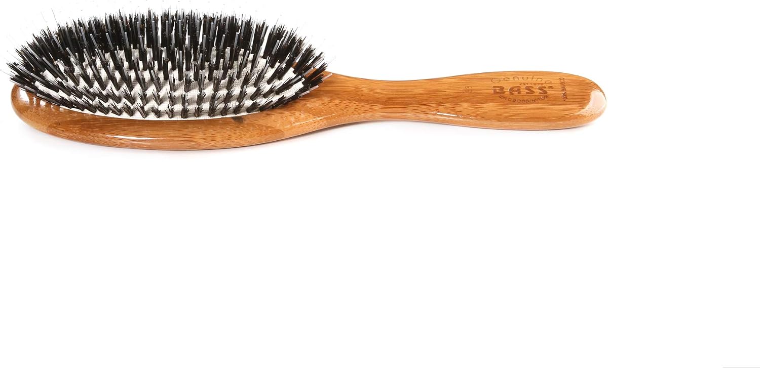 Bass Brushes | Shine & Condition Pet Brush | 100% Natural Bristle + Nylon Pin | Pure Bamboo Handle | Medium Oval | Dark Finish | Model 53P-DB