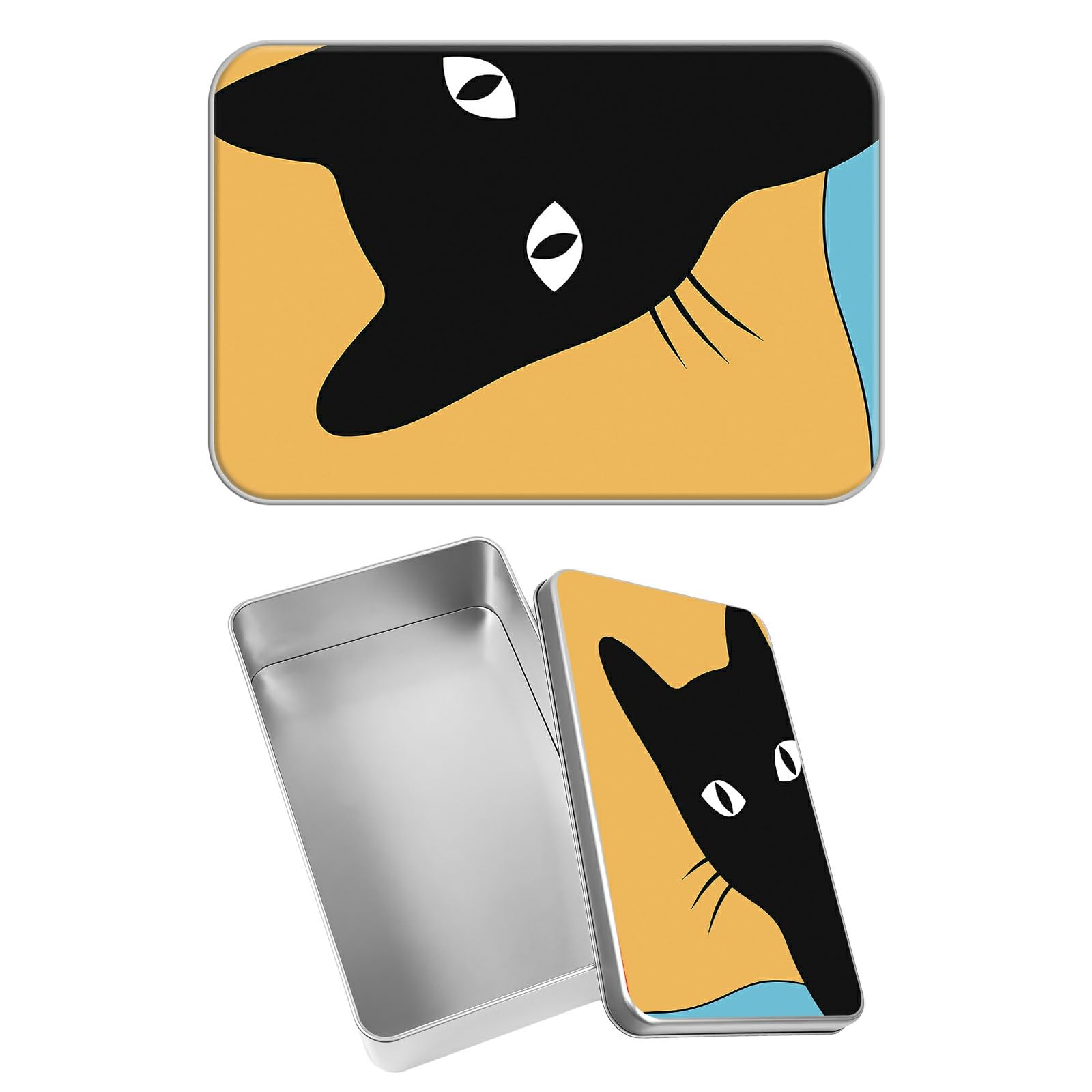 Rectangular Metal Tin Box with Removable Lid, Black Cats Decorative Printed Metal Storage Container for Jewelry Pen Eraser Pill Candy Craft 4.9 x 3.54 x 1.57 inch– Single Pack