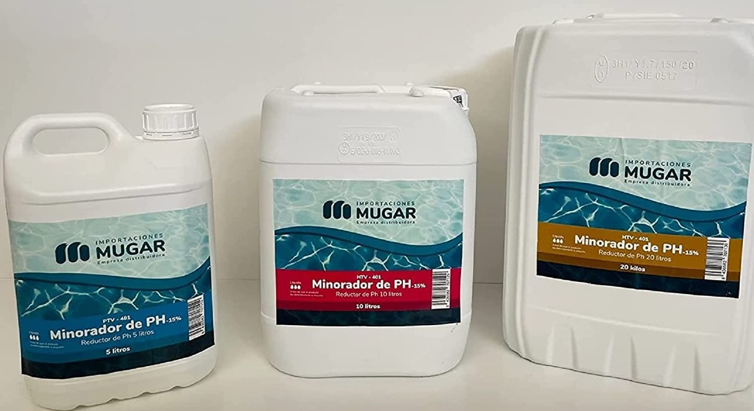 MUGAR- Minorador de pH Minus Sulfúrico para Piscinas. Reductor de pH DE 10, 15 Y 20 litros- Sulfúrico. Envases de Tres cantidades Diferentes Disponibles: 5, 10 y 20 litros.