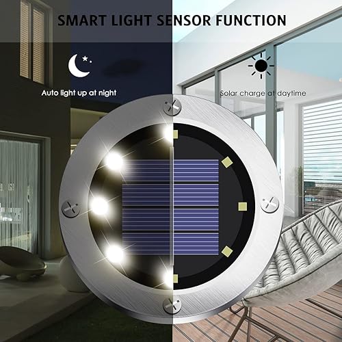 Miniatura 3 de OULONGER Paquete de 8 luces solares para el suelo luces solares brillantes para exteriores 8 luces LED de disco para jardín impermeable patio