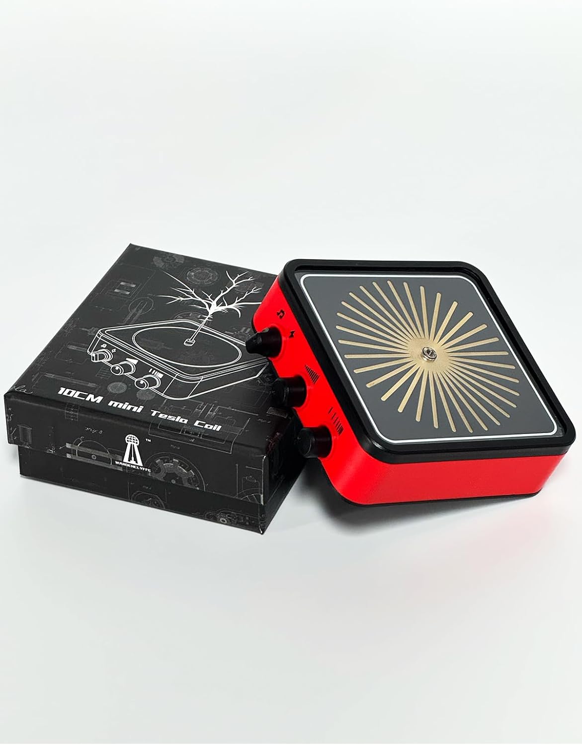 WARDENCLYFFE Tesla Coil 10MINI Black Compact Classic Tesla Coil, Dual-Knob Control, 10 cm(3.9 inches) Arc, Desk Display and STEM Gift