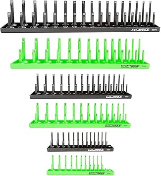 OEMTOOLS 22233 6 Piece SAE and Metric Socket Tray Set (Black and Green), 1/4