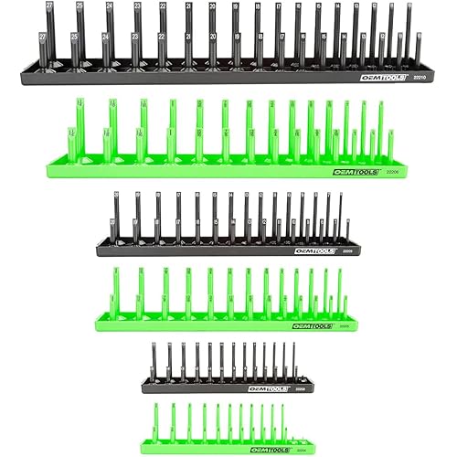 OEMTOOLS 22233 Tool Storage Organizer for SAE and Metric Socket, 6PC Socket Organizers for 1/4", 3/8", and 1/2" Drive Sockets, Optimize Toolbox Organization