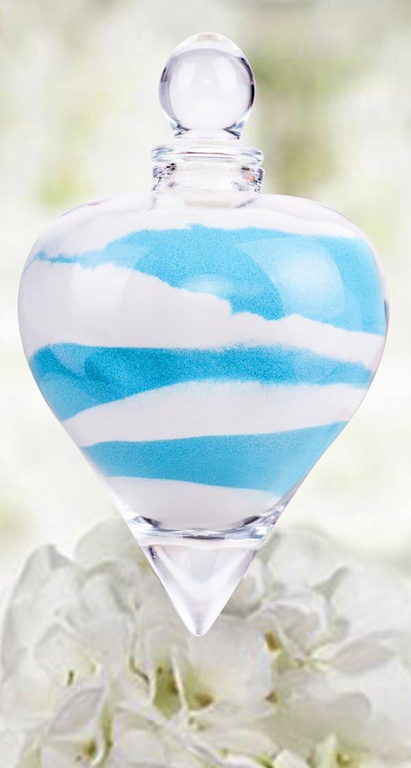 AF ANDREW FAMILY Monogrammed Etched Wedding Glass Heart Shaped Unity Set with Metal Stand-Initial S White and Blue Sand Included