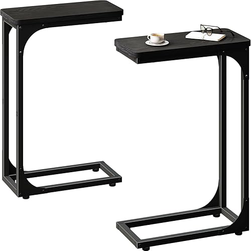 Miniatura 9 de QEEIG Juego de 2 mesas auxiliares estrechas en forma de C para sala de estar, mesas de sofá delgadas, delgadas, pequeñas, estilo granja, 18 cm de A.