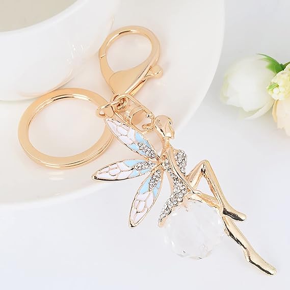 Cute Creative Rhinestone Wing Fairy Key Ring, Car Keychain for Women Backpack Charm, Key Holder Girl Bag Jewelry