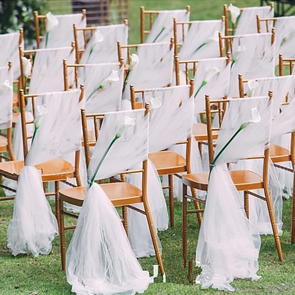Tüllstoff Weiss 160cm Breite Tüll Deko Stoffe Weiß Chiffon Organza Stuhl Deko Hochzeit Dekostoff Transparent Querbehang Voile Vorhang für Hochzeit Party Geschenke Crafts Deko