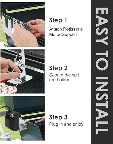 Miniatura 5 de Kit de parrilla para asador, barbacoa giratoria automática, asador universal certificado UL con motor de 120 V 4 W, varilla de asador de 28