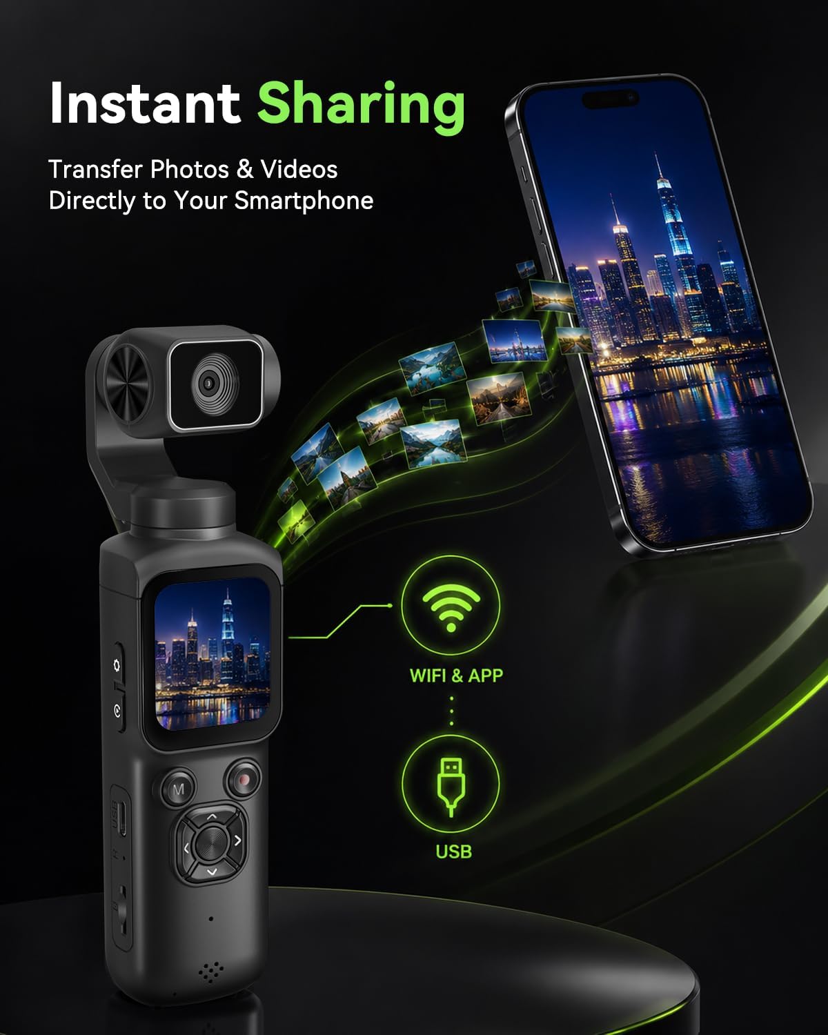 4K Vlogging Camera, Pocket Camera for Beginners | PDAF Autofocus, 330° AI Face Tracking, EIS Anti-Shake, Lightweight, WiFi App Control, Webcam Function, Touchscreen
