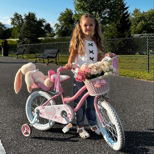 Image of Glerc Petal Girls Bike 12-18 Inch for Ages 2-9, Kids Bike with Training Wheels, Basket & Streamers, Princess Style Kids Bicycle, for Girls