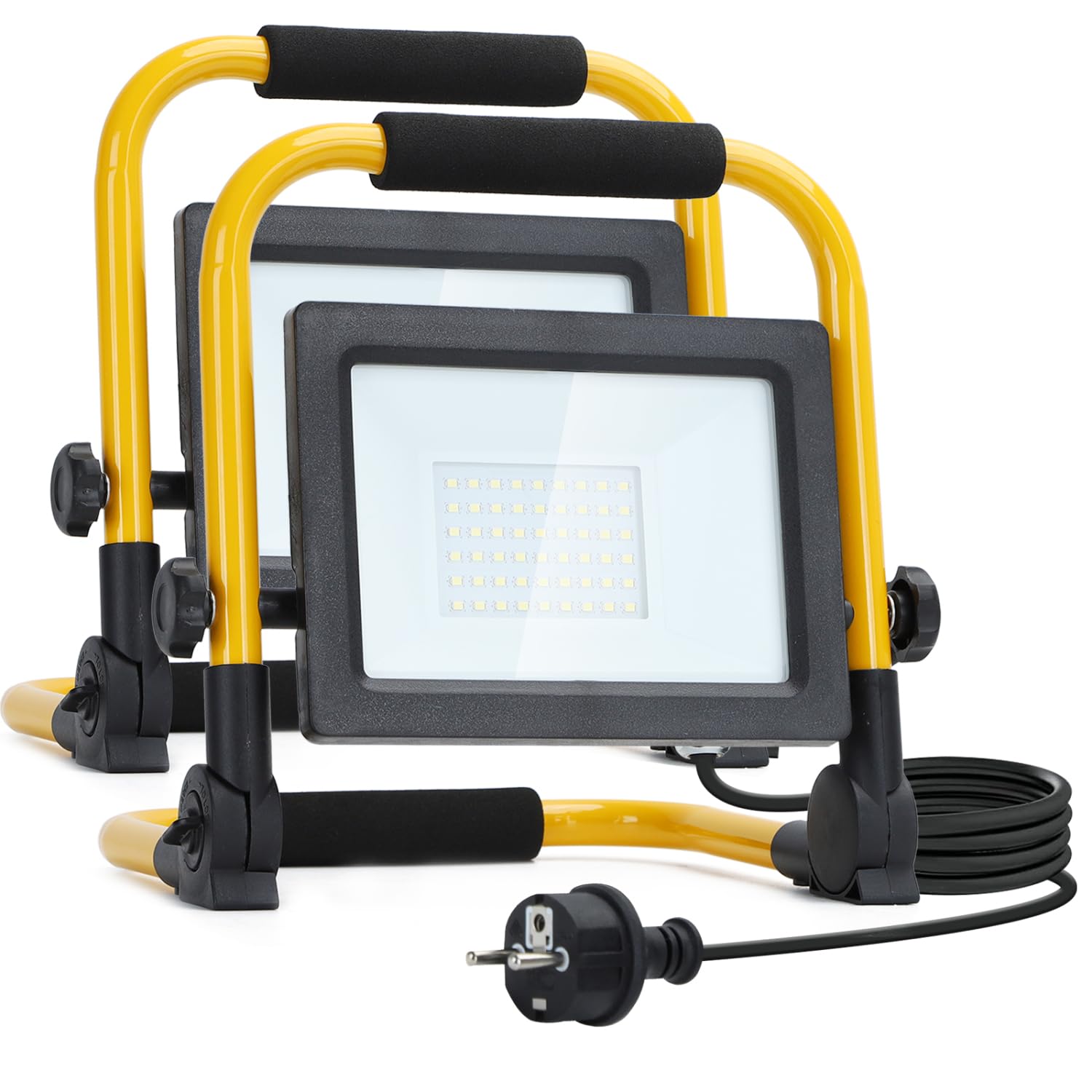 Aigostar Foco de Trabajo LED 30W,6500K Luz Blanca, 2740LM Luz de Trabajo con Giratorio 360º,Cable de 1.8M para Uso en Interiores y Exteriores,para Obra, Taller, Garaje, 2 piezas
