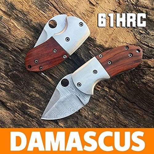 Damascus Steel Pocket Knife Mini Folding Knives Wood Handle Sharp EDC Tool for Hunting Camping