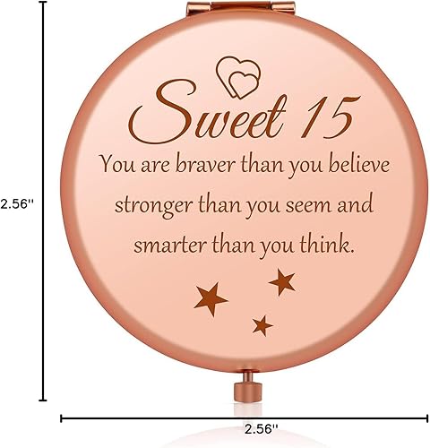 Miniatura 8 de Regalos de cumpleaños de 15 años para niñas de 15 años, regalos para cumpleaños, espejo compacto de oro rosa, regalos inspiradores para amigos,
