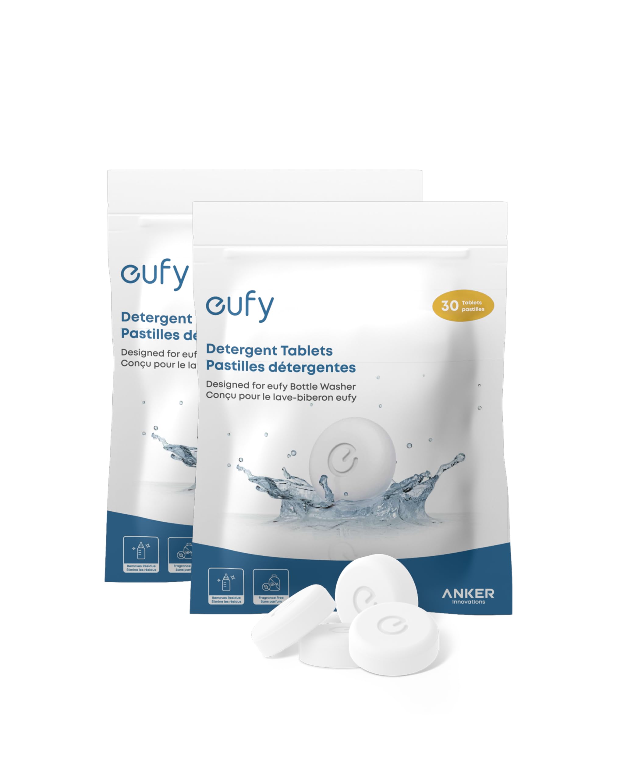 eufy Official Detergent Tablets for Baby Bottle Washer, 60 Count (2 Packs), Deep Cleaning Washing Block for Spotless Bottles, Pump Parts, and Feeding Essentials, Removes Milk Residue, BPA-Free