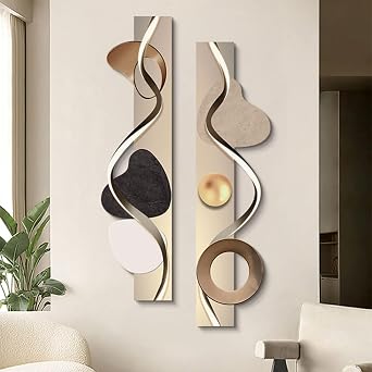 homary LED Wall Art, Modern Abstract Geometric Dual-Panel Sculpture with Backlit Light, Contemporary Decorative Wall Decor for Living Room, Bedroom, Office (USB Powered)