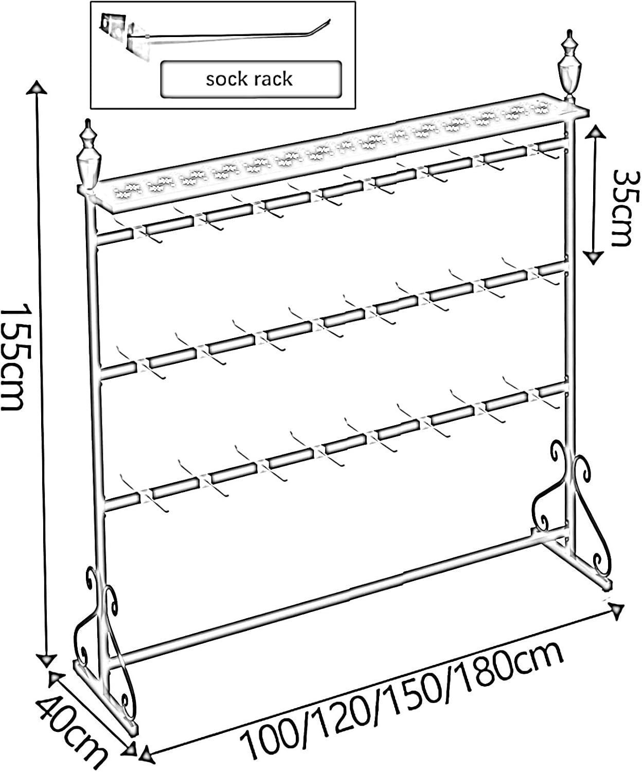 Sock Rack, Clothing Store Underwear Rack, Boutique Retail Display Racks, Multifunctional Shorts Swimwear Shorts Panties Slippers Storage Hanger, Commercial Shelves (Color : Black, Size : 10
