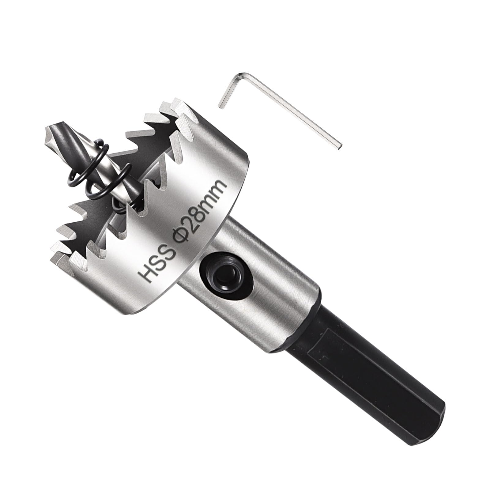 METALLIXITY Hole Saw 28mm (1-3/32"), 4341 High Speed Steel Hole Cutter with Center Drill Bit, Hex Key and Spring