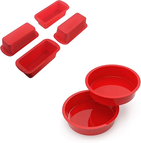 SILIVO 4 mini moldes para pan + 2 moldes de silicona para tartas