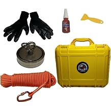 4,000 Pounds Pull-Force - The 4000 Double Sided Magnet Fishing Case Kit - Gloves, Rope, 1 Carabiner, Case, Threadlocker, Scraper, and a 4000 Magnet