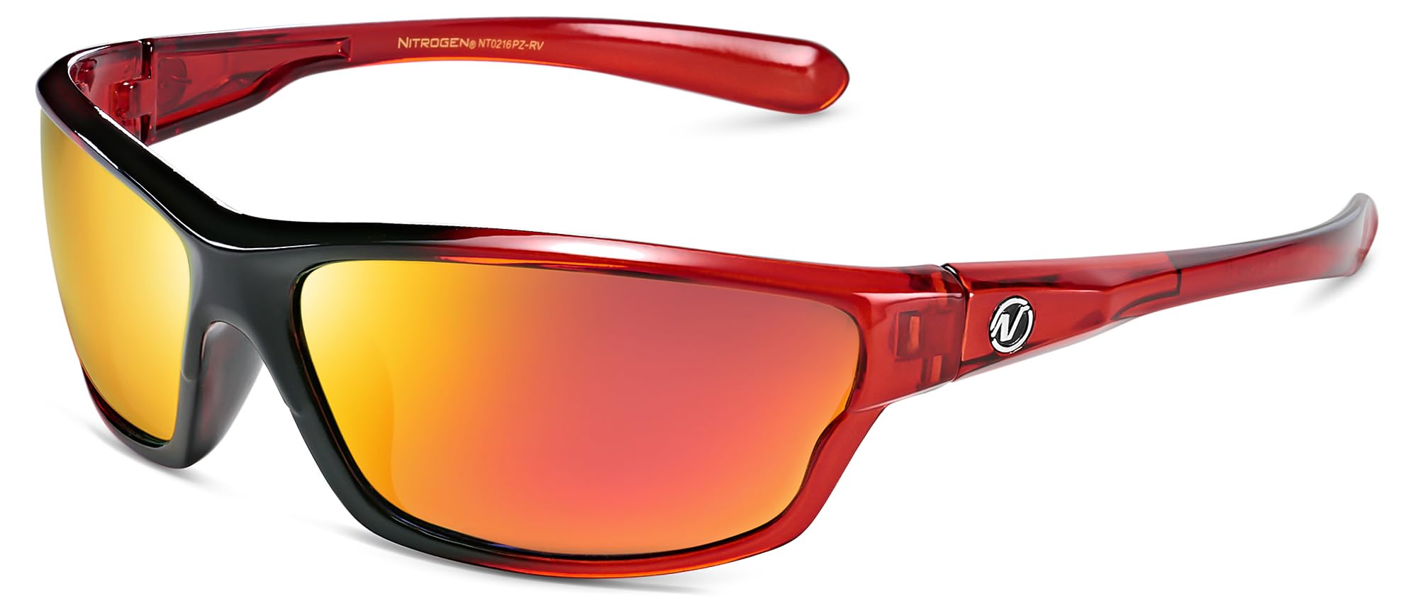 Nitrogen Occhiali da sole sportivi polarizzati avvolgenti per uomo e donna UV400 per guida, pesca, corsa, ciclismo, rosso cristallo | Rosso Revo